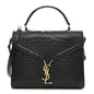 Calfskin Crocodile Embossed Medium Classic Monogram Cassandra Top Handle Black