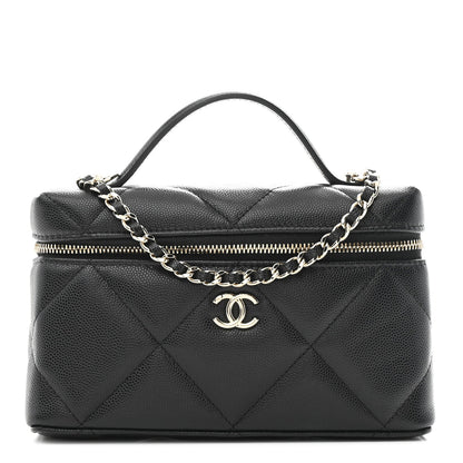 Caviar Quilted Top Handle Slim Vanity With Chain Black