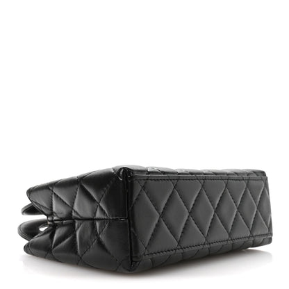 Shiny Aged Calfskin Quilted Nano Kelly Shopper Black