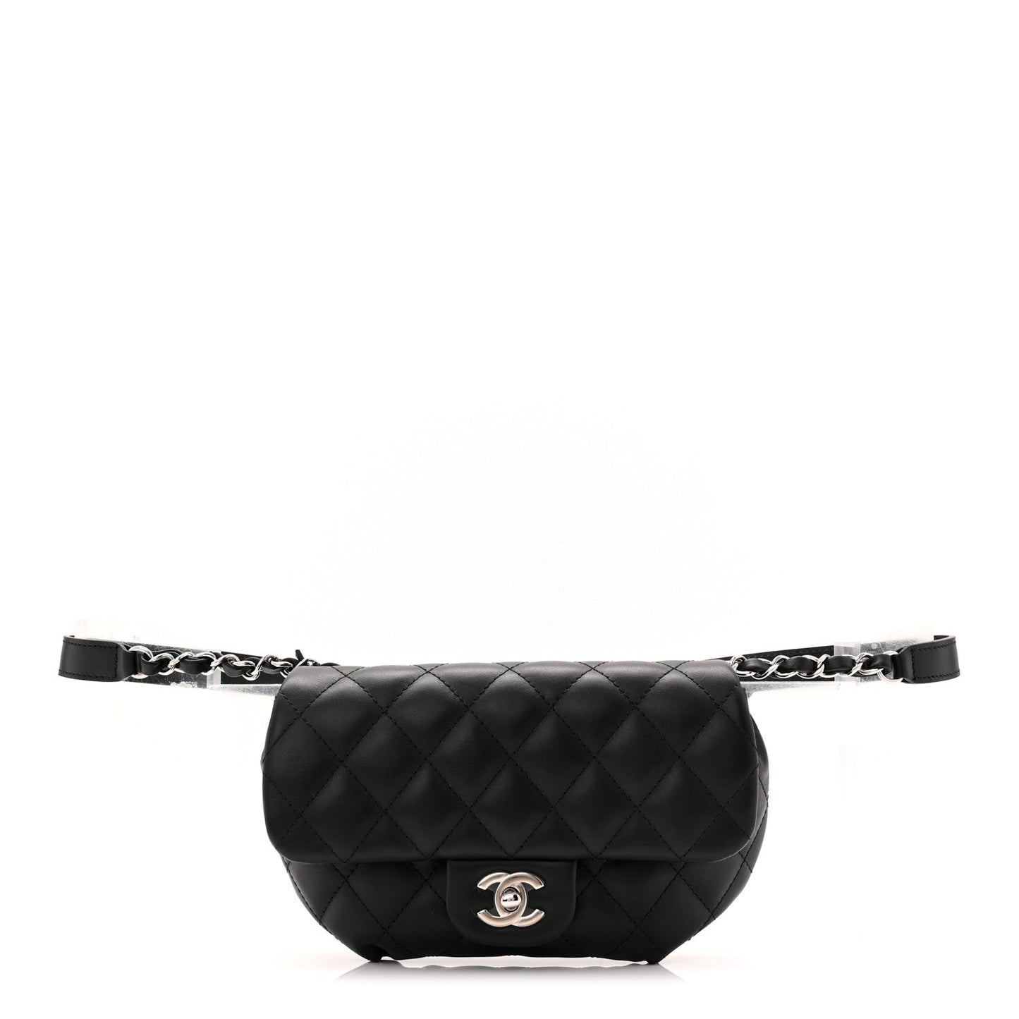 Calfskin Quilted CC Uniform Flap Belt Bag Black