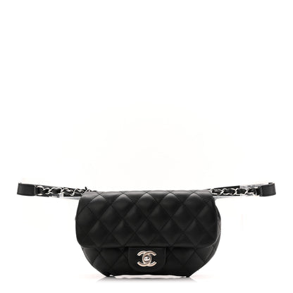 Calfskin Quilted CC Uniform Flap Belt Bag Black