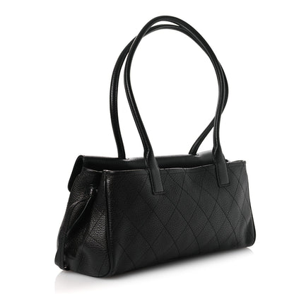 Grained Calfskin Stitched Urban Essentials Small Shopping Bag Black