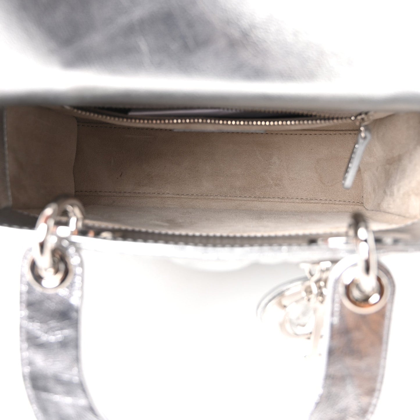 Metallic Grained Calfskin Cannage Small Lucky Badges My Lady Dior Silver