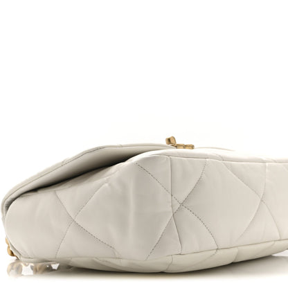 Goatskin Quilted Large Chanel 19 Flap White