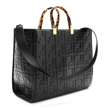 Vitello Plexiglass FF Embossed Medium Fendi Sunshine Shopper Tote Black