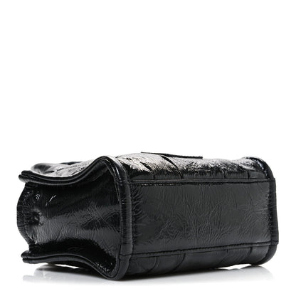 Shiny Crinkled Calfskin Mini The Tote Bag Black