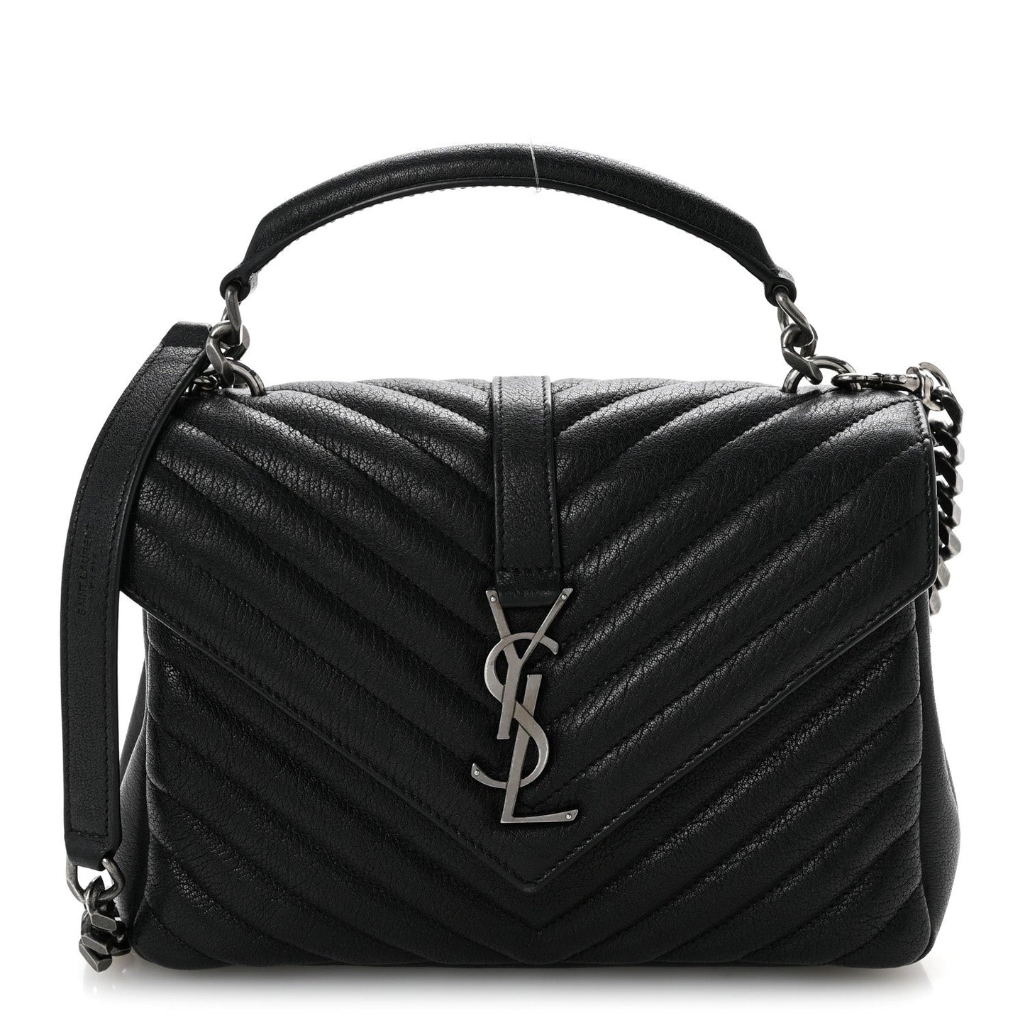 Sheepskin Matelasse Chevron Monogram Medium College Bag Black