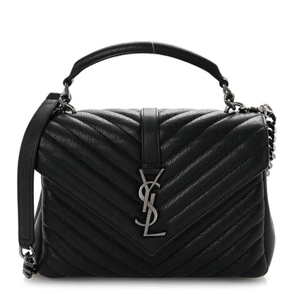 Sheepskin Matelasse Chevron Monogram Medium College Bag Black