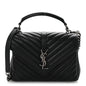 Sheepskin Matelasse Chevron Monogram Medium College Bag Black