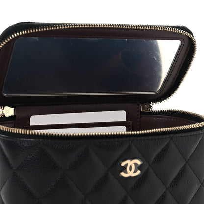 Caviar Quilted Small Vanity Case With Chain Black