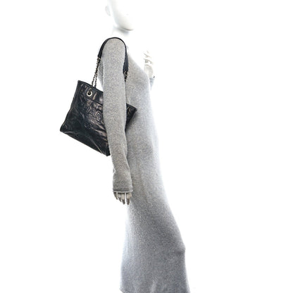 Glazed Calfskin Mini Deauville Tote Black