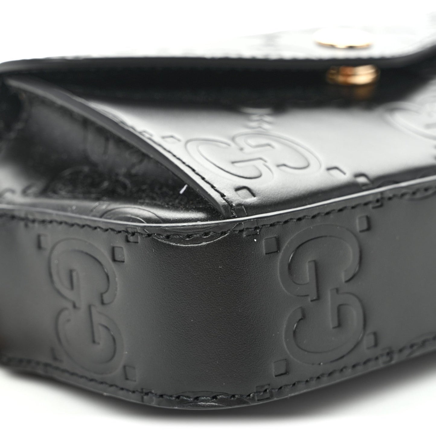 Calfskin GG Super Mini Debossed Chain Wallet Black