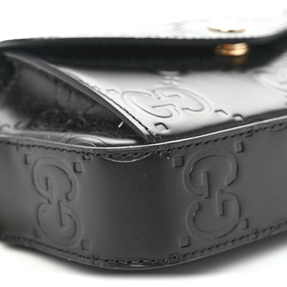 Calfskin GG Super Mini Debossed Chain Wallet Black