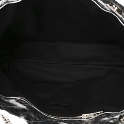 Metallic Crushed Calfskin Quilted Medium Crush Carry All Tote Bag Silver