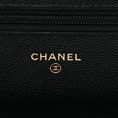 Caviar Quilted Crystal CC Wallet On Chain WOC Black