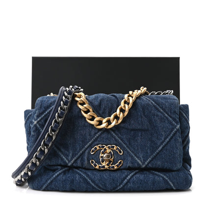 Denim Quilted Medium Chanel 19 Flap Blue