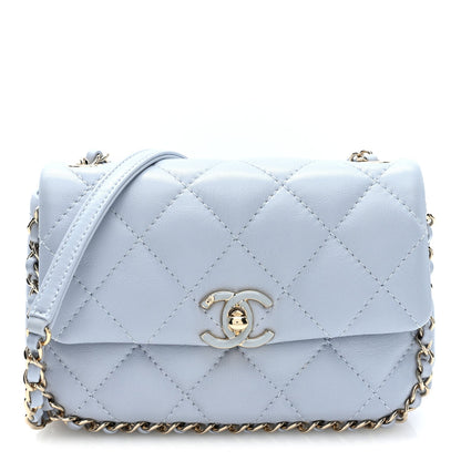 Lambskin Quilted Chain Around Flap Light Grey