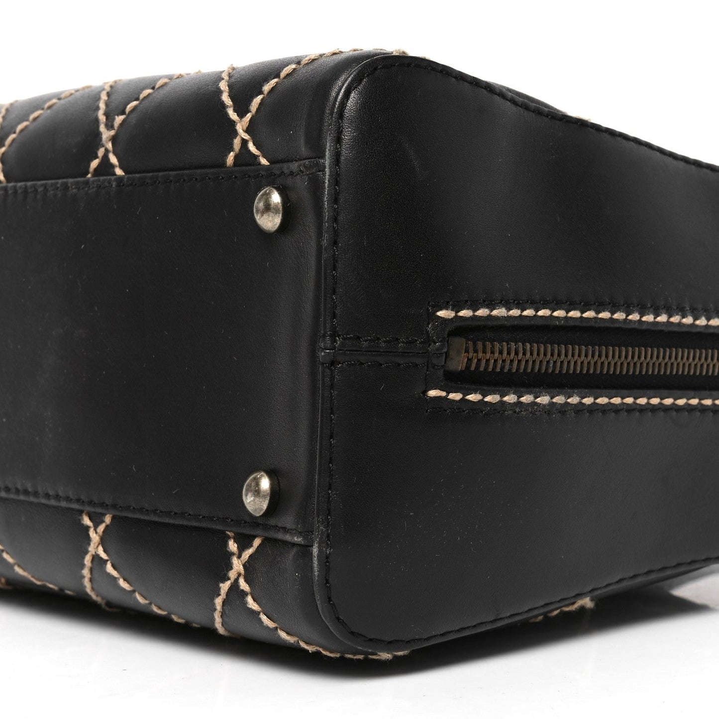 Calfskin Wild Stitch Top Handle Bag Black
