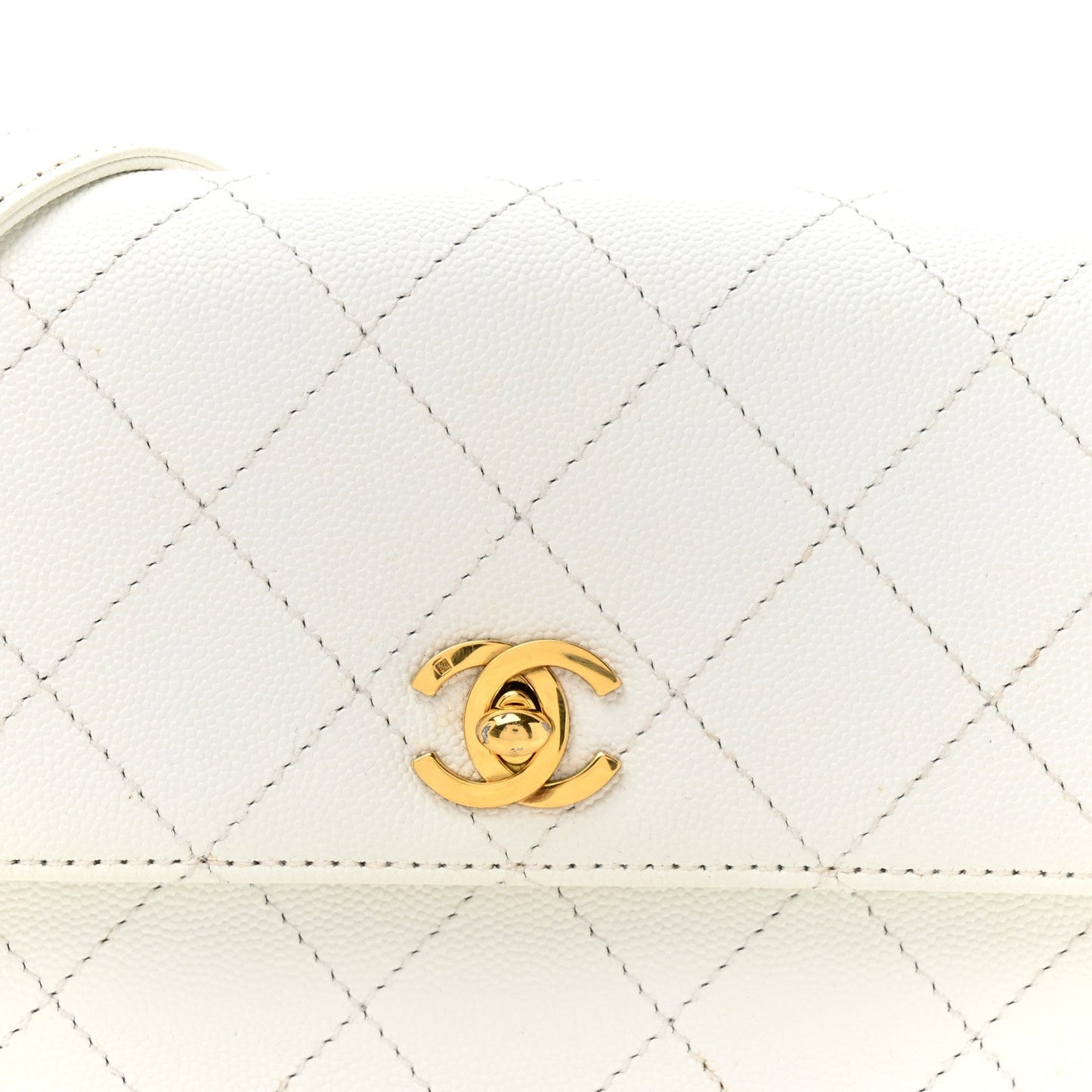 Caviar Diamond Stitched Square Flap Shoulder Bag White