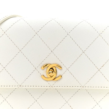 Caviar Diamond Stitched Square Flap Shoulder Bag White