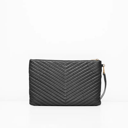 YSL Large Chevron Clutch in Black