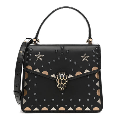 Calfskin Studded Serpenti Forever Top Handle Black