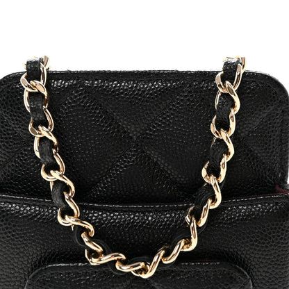 Caviar Quilted Zip Phone Case Black