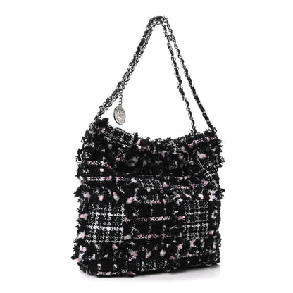 Tweed Patchwork Quilted Small Chanel 22 Black Pink White
