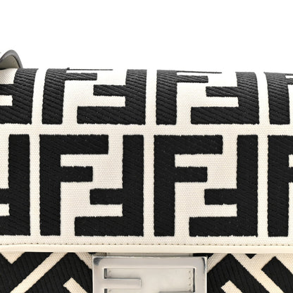 Canvas Vitello King FF Embroidered Baguette White Black