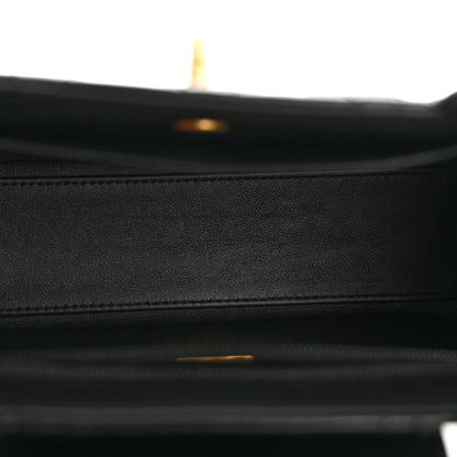 Shiny Aged Calfskin Quilted Nano Kelly Shopper Black