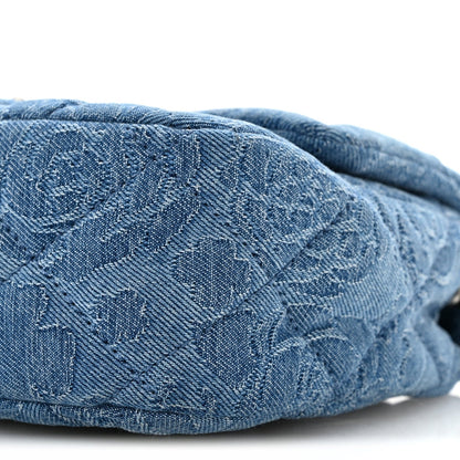 Denim Quilted Camellia Sweetheart Mini Flap Blue
