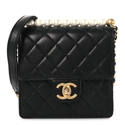 Goatskin Quilted Chic Pearls Flap Black