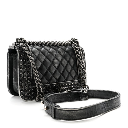 Faded Calfskin Quilted Small Studded Boy Flap Grey