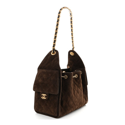 Suede Quilted Small Chanel 25 Handbag Dark Brown