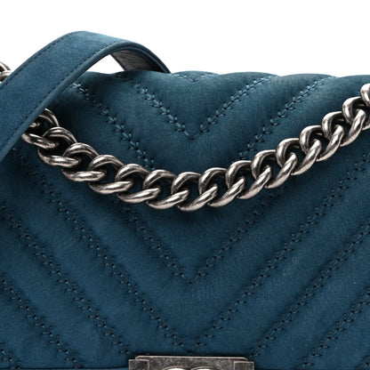 Nubuck Chevron Quilted Medium Boy Flap Blue