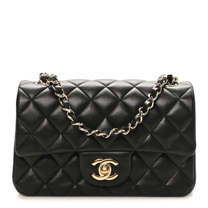 Lambskin Quilted Mini Rectangular Flap Black