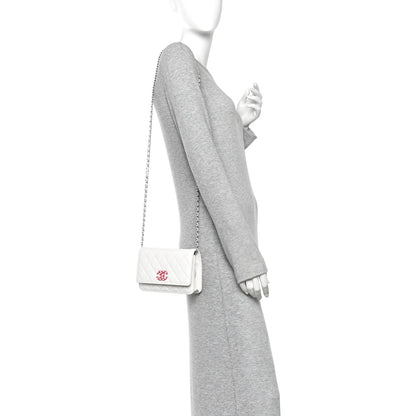 Caviar Quilted Chanel 19 Wallet On Chain WOC White Pink