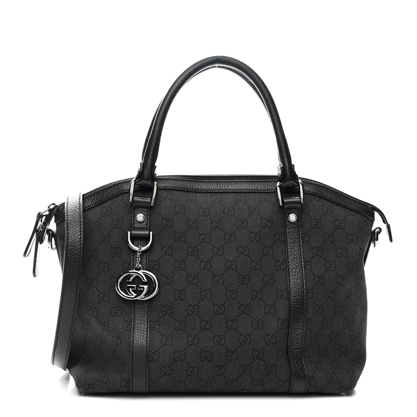 Nylon Monogram Medium GG Charm Dome Satchel Black