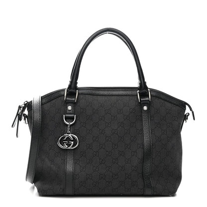 Nylon Monogram Medium GG Charm Dome Satchel Black