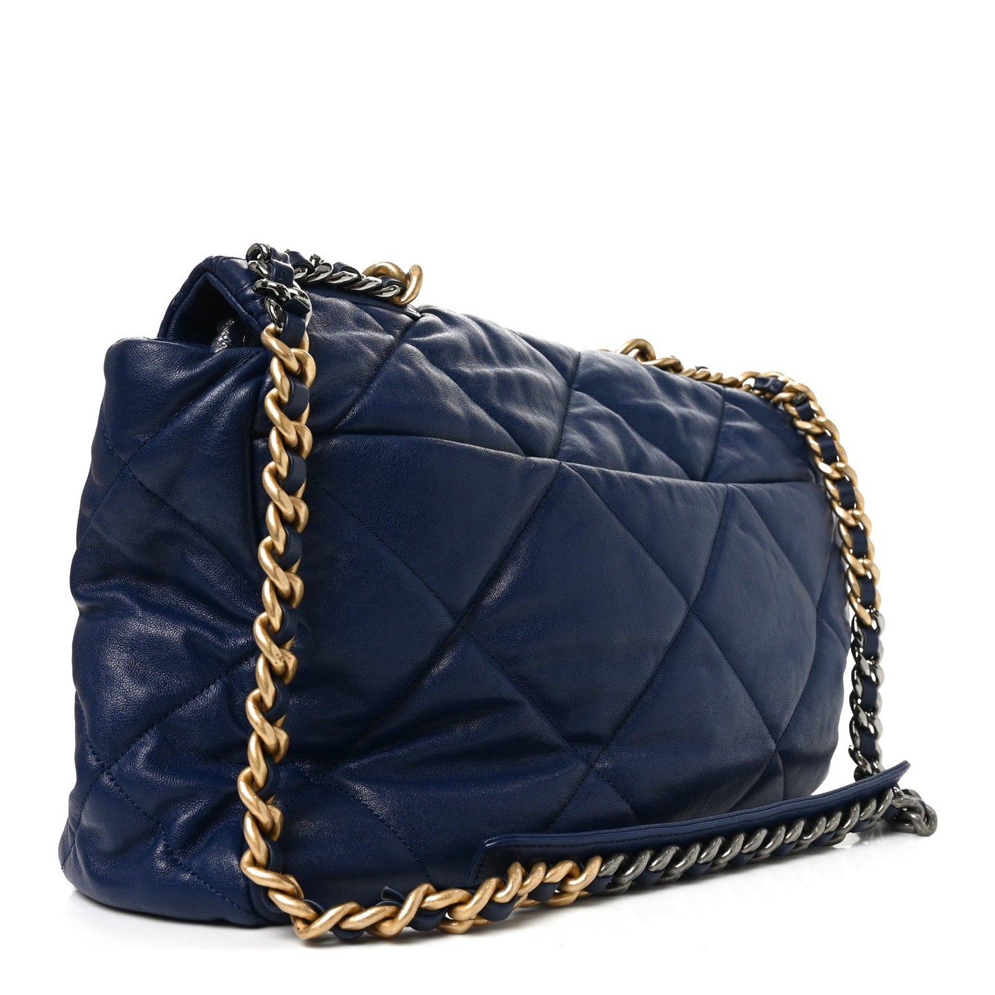 Goatskin Quilted Maxi Chanel 19 Flap Navy Blue