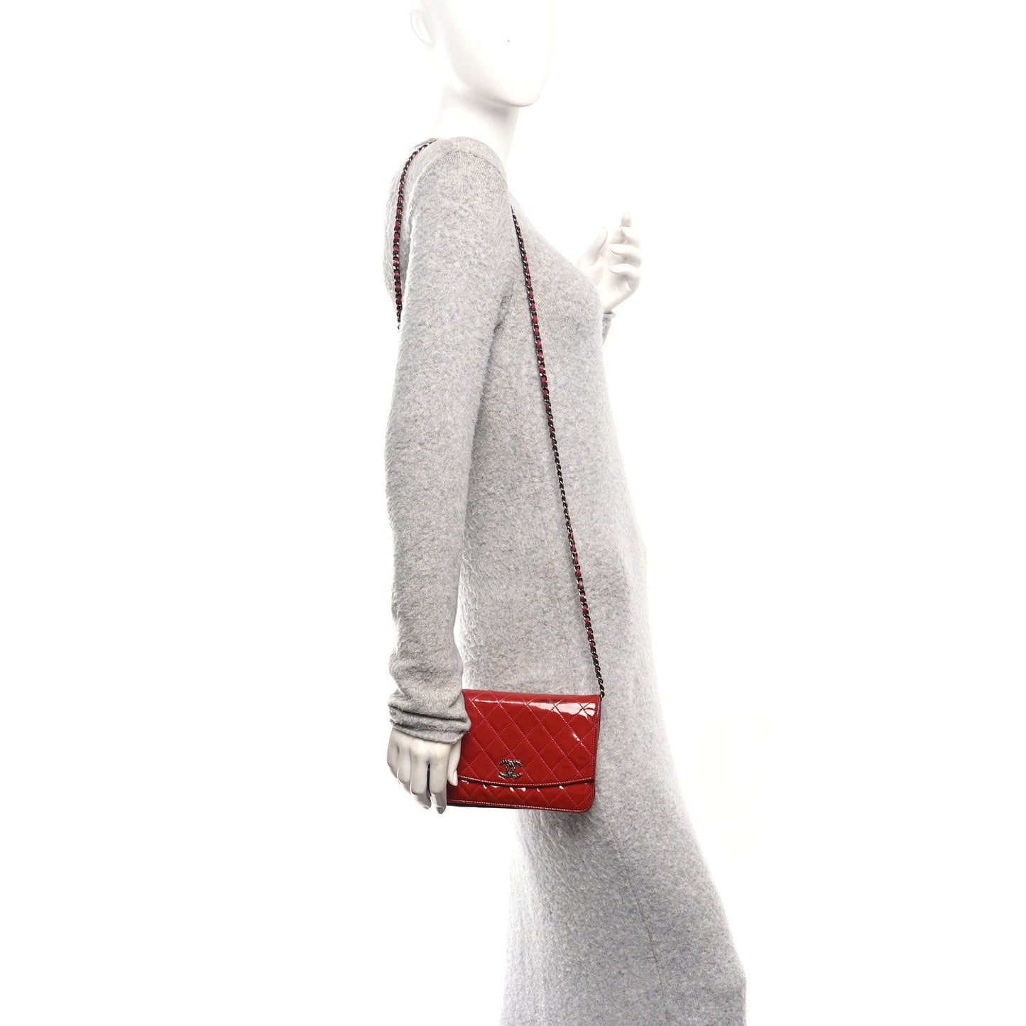 Patent Quilted Brilliant Wallet On Chain WOC Coral