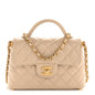 Lambskin Quilted Small Flap Top Handle Bag Beige