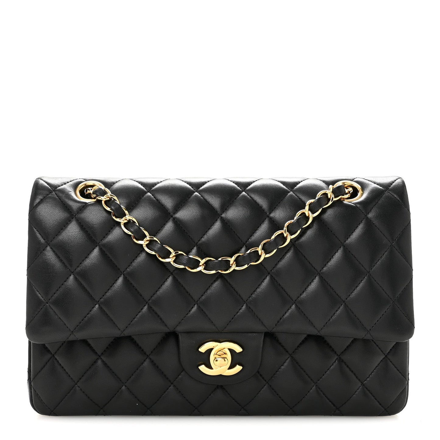 Lambskin Quilted Medium Double Flap Black