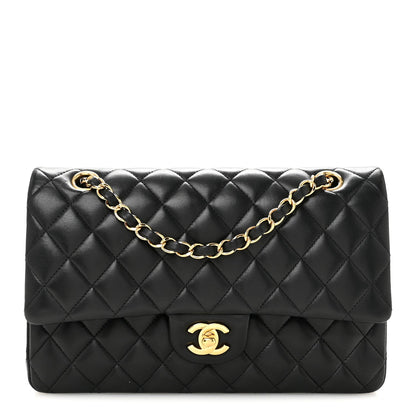 Lambskin Quilted Medium Double Flap Black