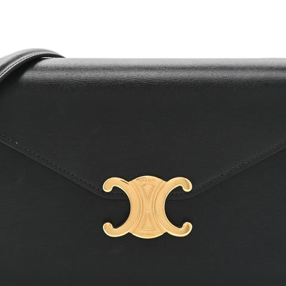 Shiny Calfskin Triomphe Margo Wallet on Chain Black