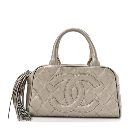 Metallic Caviar Quilted Timeless Bowler Silver