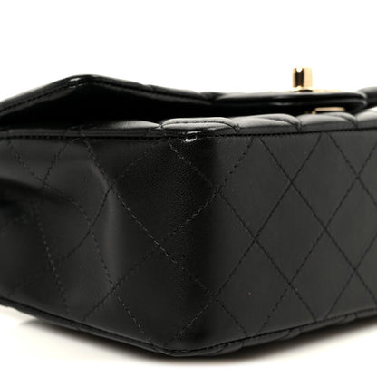 Lambskin Quilted Mini Rectangular Flap Black