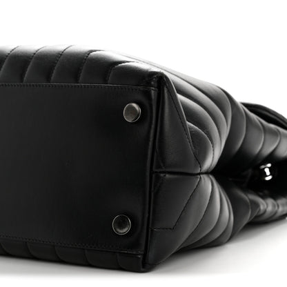 Calfskin Y Quilted Monogram Large Loulou Chain Satchel Black