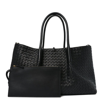Calfskin Intrecciato Large Pinacoteca Reversible Tote Black