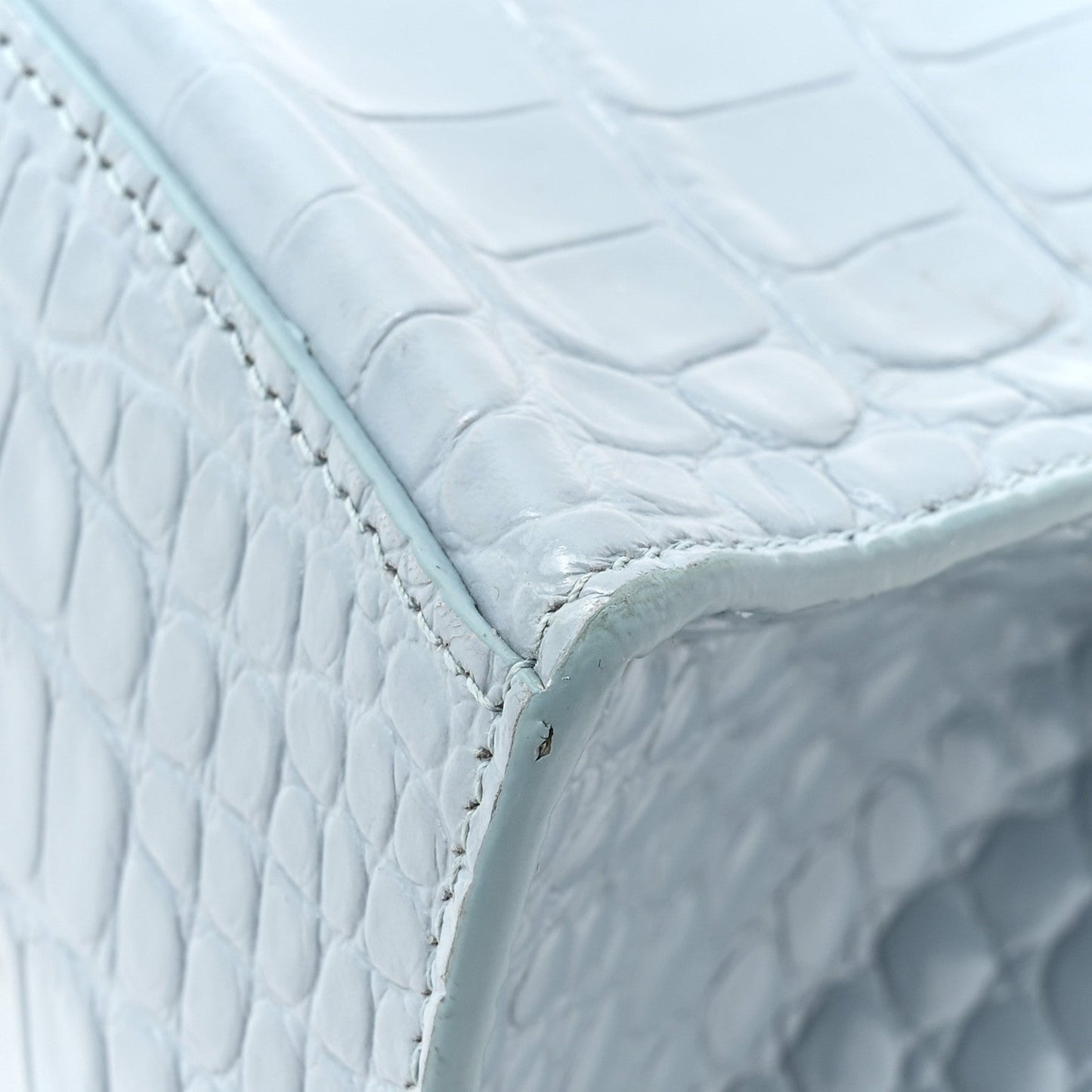 Shiny Calfskin Crocodile Embossed Small Hourglass Top Handle Bag Blue Grey